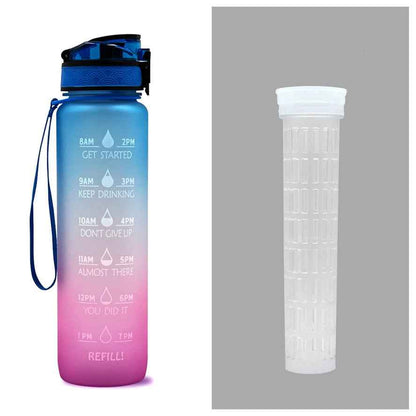 1L Motivational Tritan Water Bottle With Time Markers & Leakproof Design For Fitness & Sports