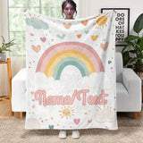 Personalized Rainbow Hearts Flannel Blanket Soft Warm Durable