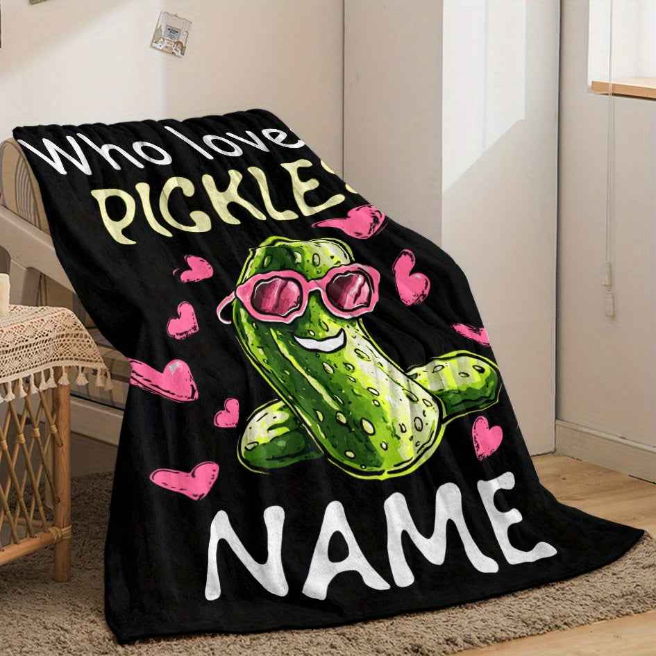 Custom Name Cactus Pickle Blanket Cozy Personalized Gift