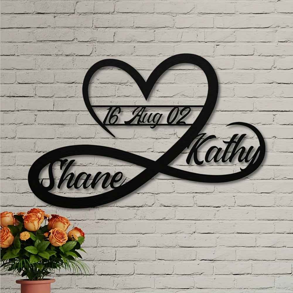 Custom Infinity Heart Metal Wall Decor, Personalized Couple Names & Date Sign, Wedding Anniversary Valentine's Gift, Home Decor, Halloween