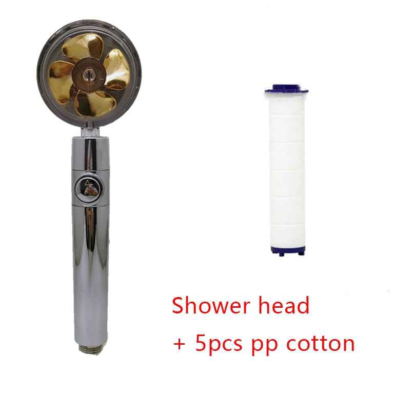 Shower Head Water Saving Flow 360 Degrees Rotating With Small Fan ABS Rain High Pressure Spray Nozzle Bathroom Accessories