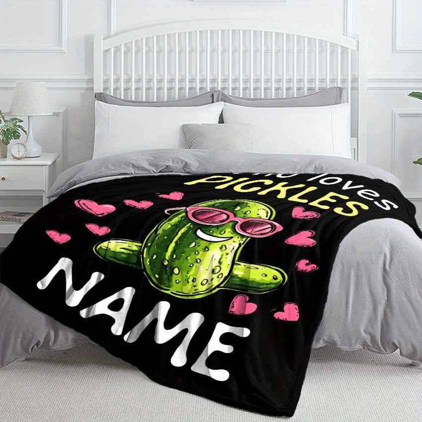 Custom Name Cactus Pickle Blanket Cozy Personalized Gift