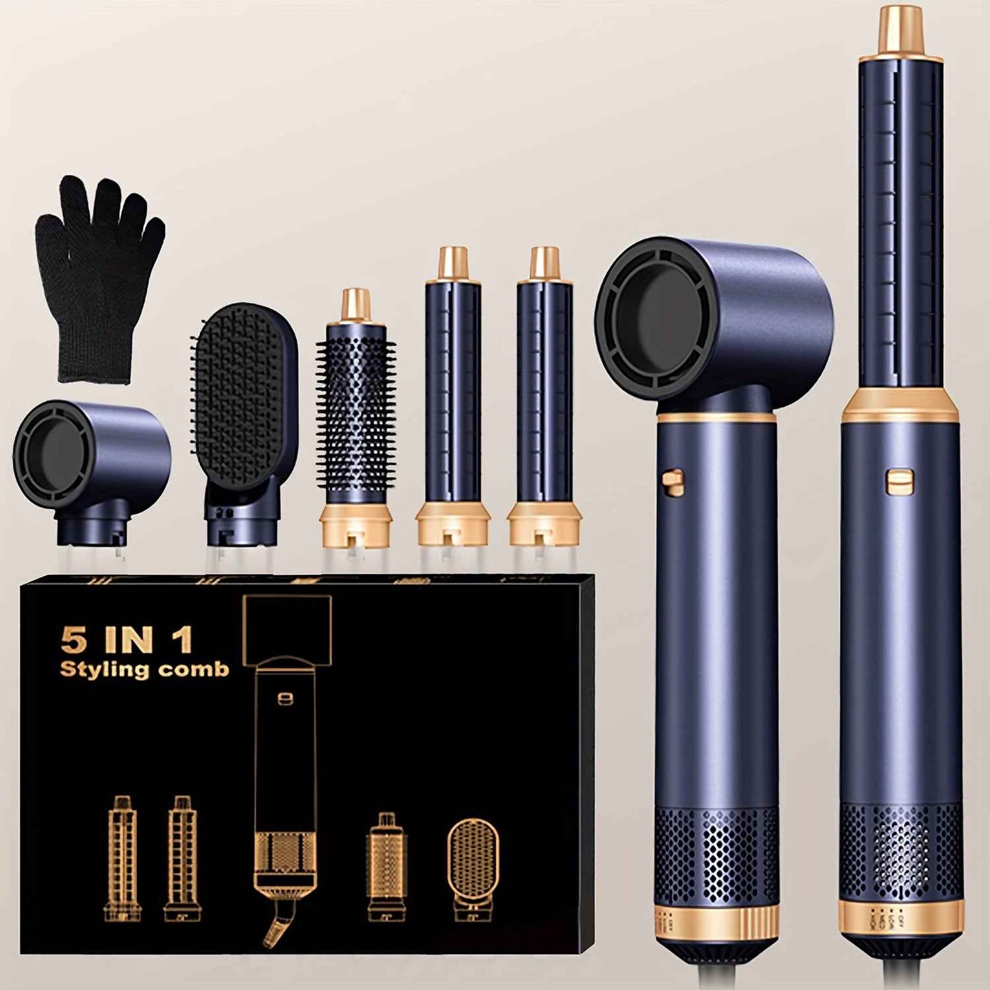 Zimonto 5 in 1 hair dryer brush set with multiple styling attachments and heat-resistant gloves