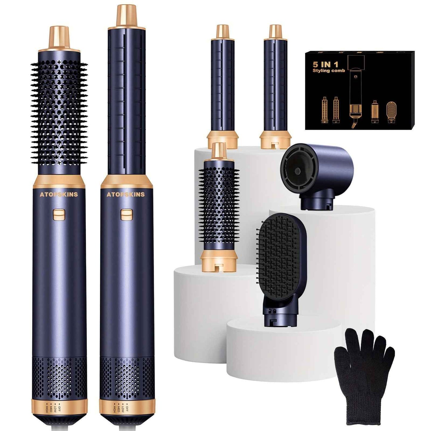 Zimonto 5 in 1 hair dryer brush set with versatile styling attachments and heat-resistant glove