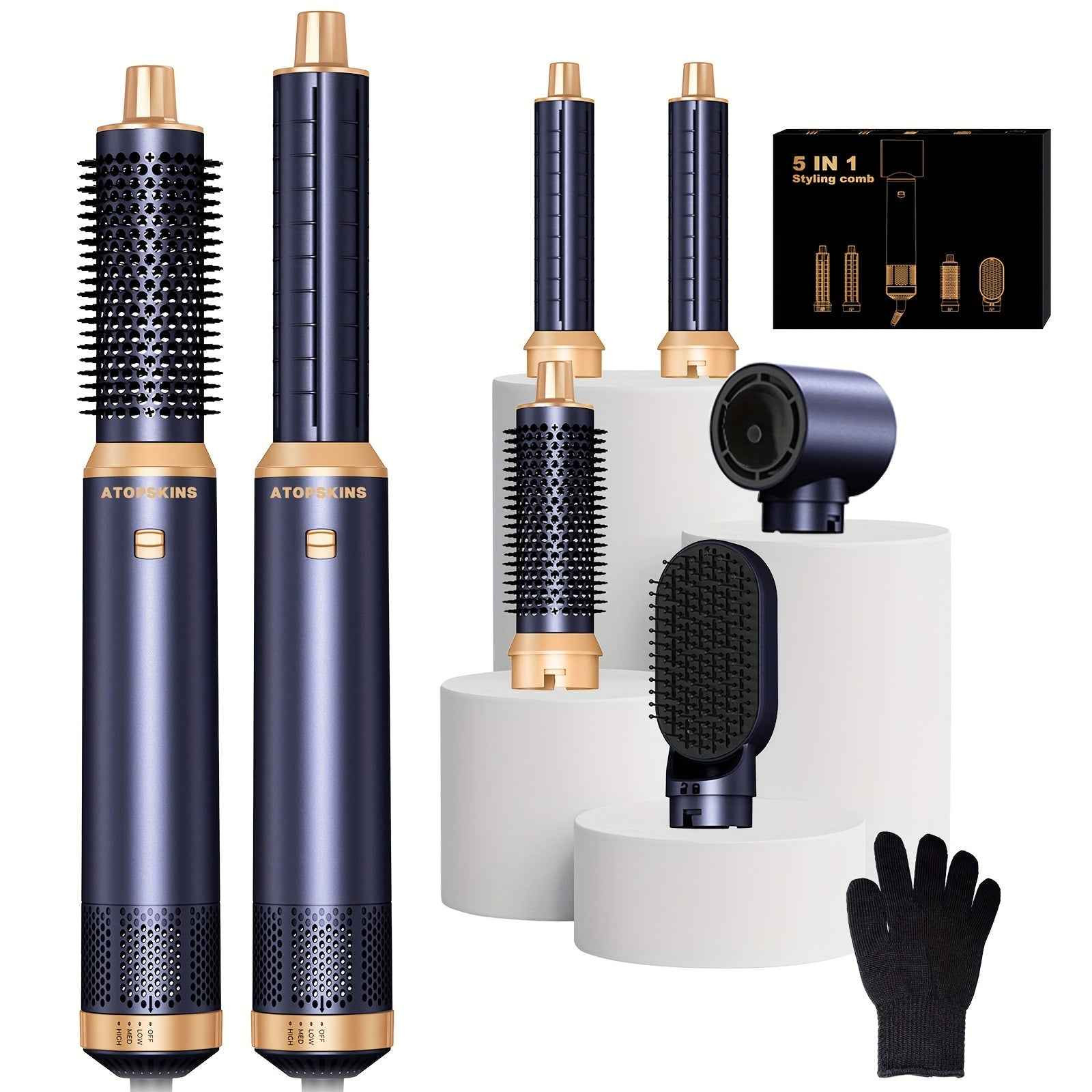 Zimonto 5 in 1 hair dryer brush set with versatile styling attachments and heat-resistant glove