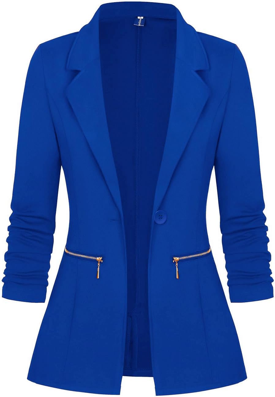 Zimonto - Genhoo Women's Long Sleeve Blazer Open Front Cardigan Jacket Work Office Blazer with Zipper Pockets S-3XL Import Single ASIN Import Multiple ASIN ×Product customization General Description Gallery Reviews Variations Additional d Blazers