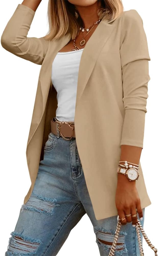 Zimonto - Womens Casual Long Sleeve Blazers Solid Color Knit Blazer Work Office Open Front Blazer Jacket Import Single ASIN Import Multiple ASIN ×Product customization General Description Gallery Reviews Variations Additional details Prod Blazers