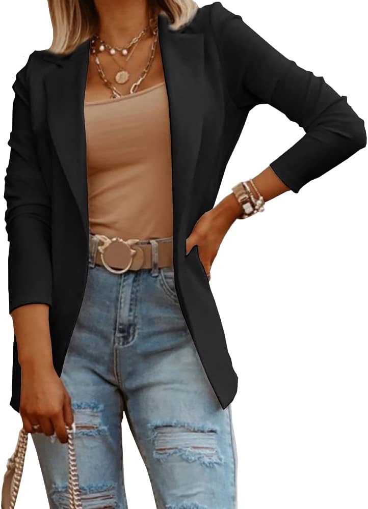 Zimonto - Womens Casual Long Sleeve Blazers Solid Color Knit Blazer Work Office Open Front Blazer Jacket Import Single ASIN Import Multiple ASIN ×Product customization General Description Gallery Reviews Variations Additional details Prod Blazers