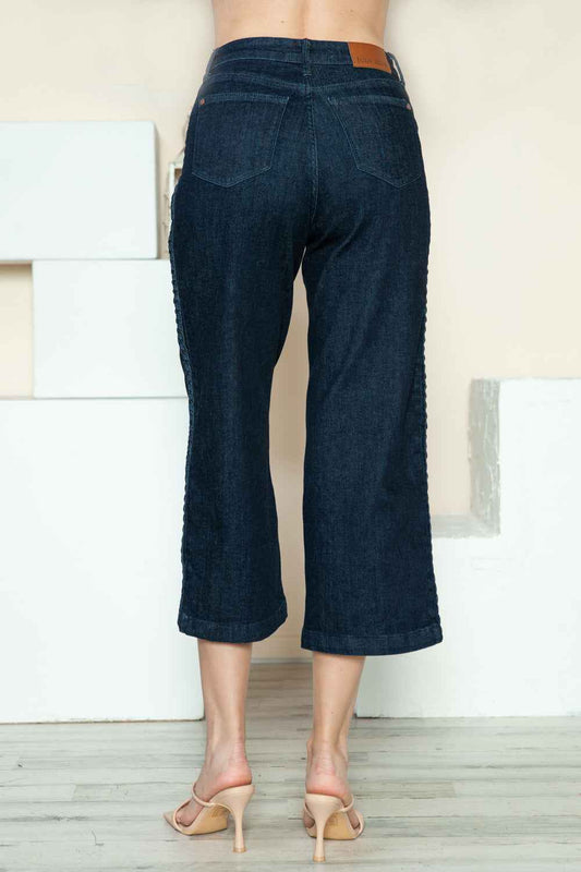 Judy Blue Full Size Side Seam Braid Detail Crop Wide Leg Jeans