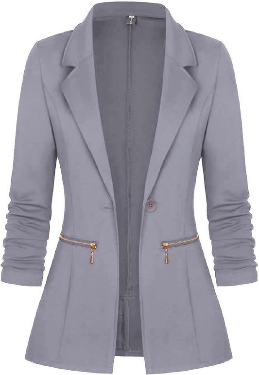 Zimonto - Genhoo Women's Long Sleeve Blazer Open Front Cardigan Jacket Work Office Blazer with Zipper Pockets S-3XL Import Single ASIN Import Multiple ASIN ×Product customization General Description Gallery Reviews Variations Additional d Blazers