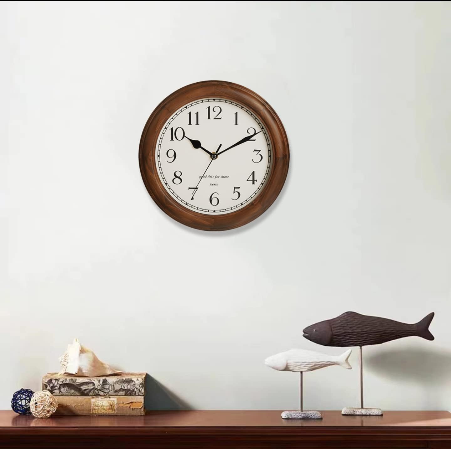 Zimonto - Wooden Wall Clock with Retro Design, 11 Inches Round Wall Clock Battery Operated Silent Non-Ticking, Big Arabic Numerals, for Kitchen Living Room Classroom Gym and Pool, Brown Import Single ASIN Import Multiple ASIN ×Product customization Wall Clocks