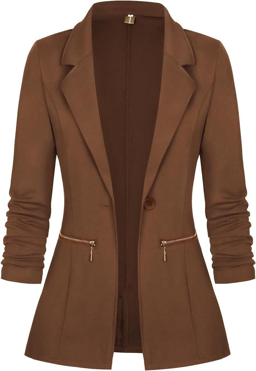 Zimonto - Genhoo Women's Long Sleeve Blazer Open Front Cardigan Jacket Work Office Blazer with Zipper Pockets S-3XL Import Single ASIN Import Multiple ASIN ×Product customization General Description Gallery Reviews Variations Additional d Blazers