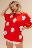 BiBi Sequin Baseball Drop Shoulder Short Sleeve T-Shirt
