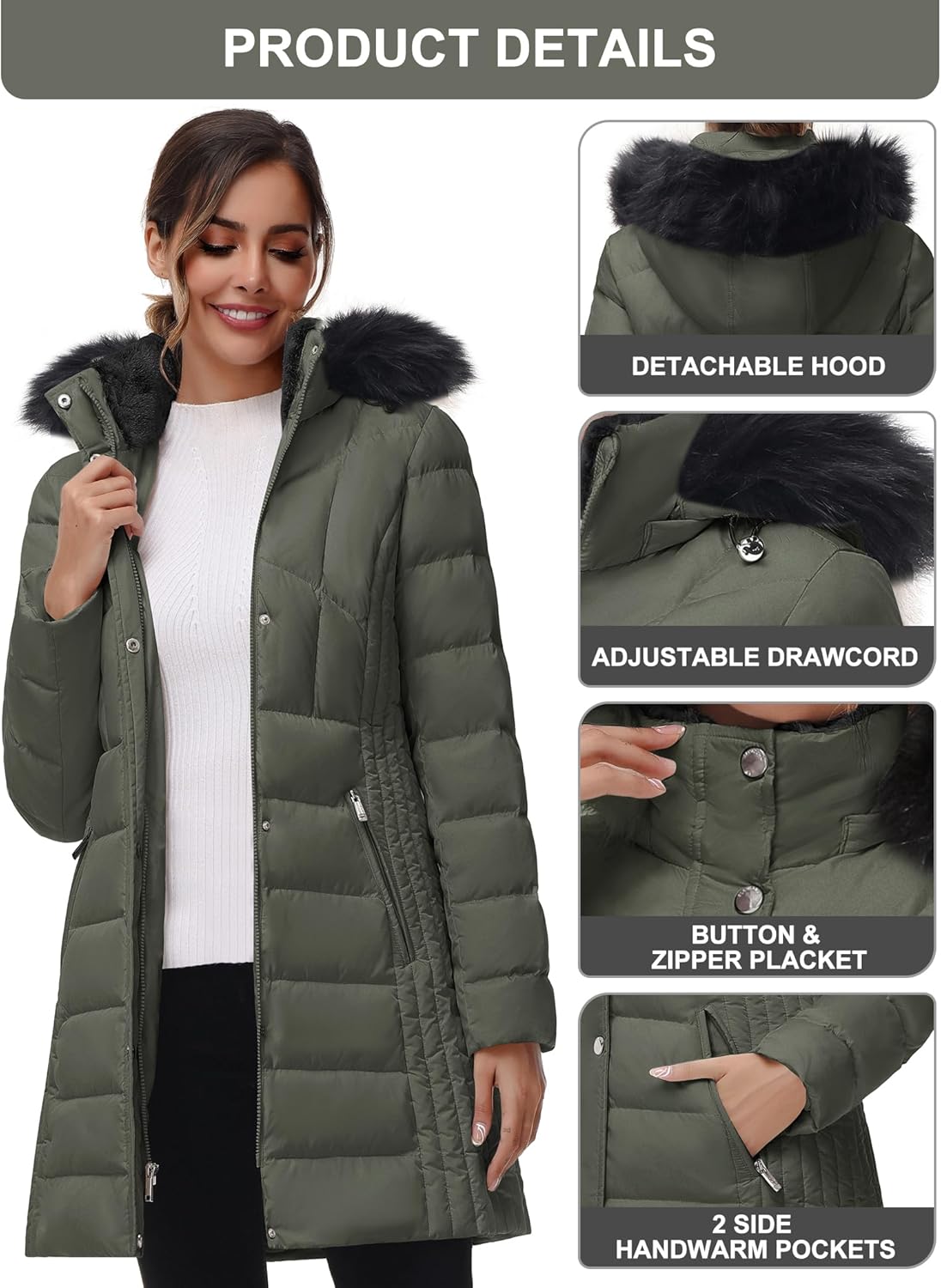 Zimonto - SLOW DOWN Women Winter Down Puffer Coat Warm Hooded Mid-Length Down Jacket for Women with Faux Fur Trim Hood and Pile Collar Import Single ASIN Import Multiple ASIN ×Product customization General Description Gallery Reviews Vari Down Jackets & Parkas