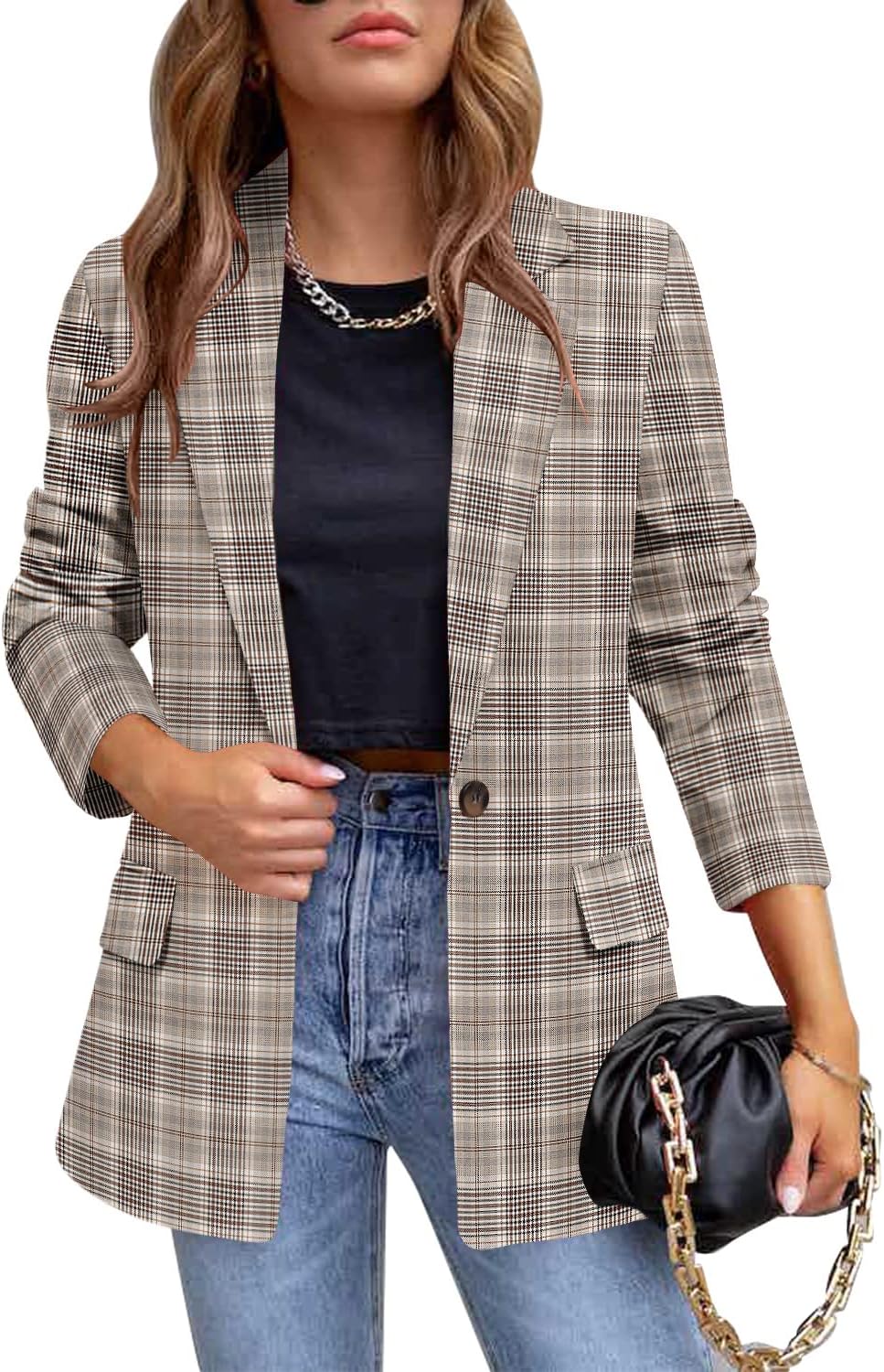Zimonto - CRAZY GRID Womens Casual Blazer Jacket Long Sleeve Open Front Work Office Blazer Lapel Button Jacket Import Single ASIN Import Multiple ASIN ×Product customization General Description Gallery Reviews Variations Additional detail Blazers