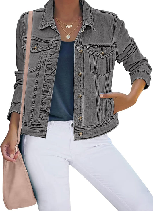 Zimonto - luvamia Women's Basic Button Down Stretch Fitted Long Sleeves Denim Jean Jacket Import Single ASIN Import Multiple ASIN ×Product customization General Description Gallery Reviews Variations Additional details Product Tags A Casual Jackets