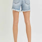 RISEN High Rise Side Step Hem Denim Shorts