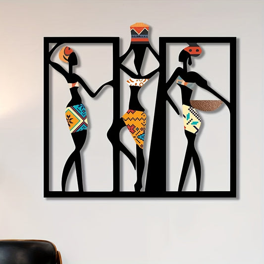 Zimonto - 1pc African Woman Silhouette Iron Wall Art, Ethnic Home Decor, Housewarming Gift, Metal Wall Hanging Sculpture
