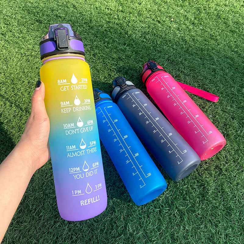 1L Motivational Tritan Water Bottle With Time Markers & Leakproof Design For Fitness & Sports