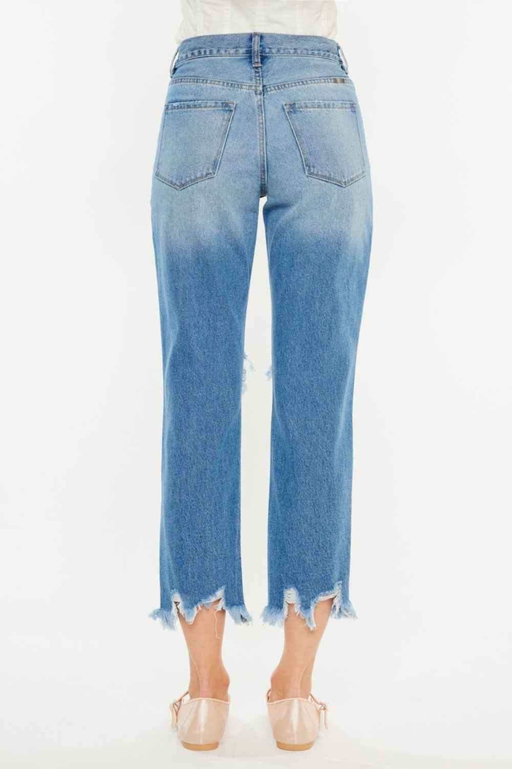 Kancan Distressed Frayed Hem Cropped Jeans