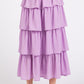 Back view of the Mittoshop Chiffon Ruffle Layer Elastic Waist Midi Skirt, highlighting the layered design and elastic waistband. This stylish women's elastic waist skirt from Zimonto is perfect for dressy or casual outfits.