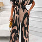Printed V-Neck Short Sleeve Wide Leg Jumpsuit