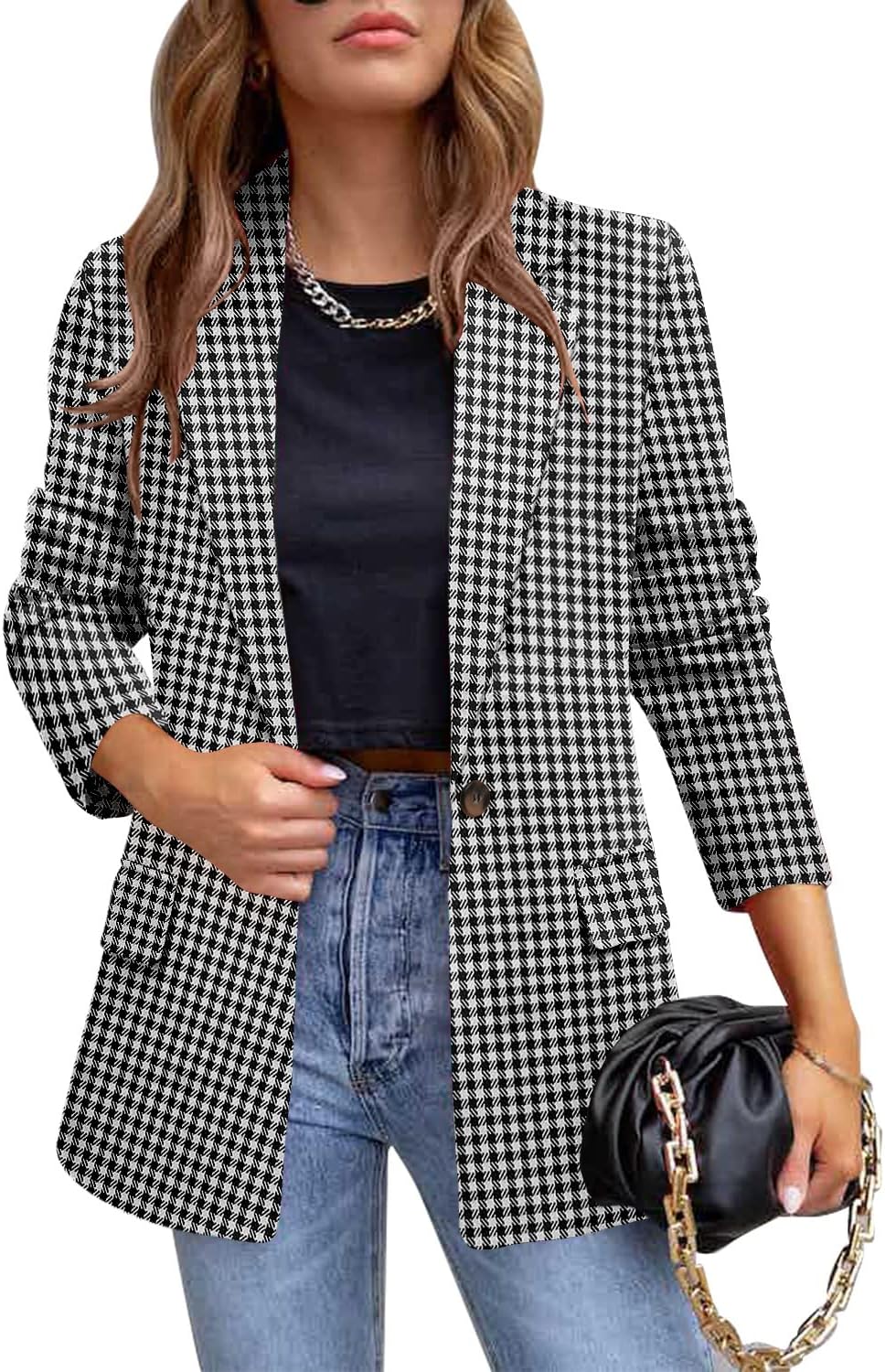 Zimonto - CRAZY GRID Womens Casual Blazer Jacket Long Sleeve Open Front Work Office Blazer Lapel Button Jacket Import Single ASIN Import Multiple ASIN ×Product customization General Description Gallery Reviews Variations Additional detail Blazers