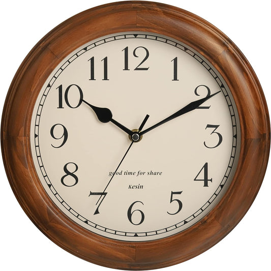 Zimonto - Wooden Wall Clock with Retro Design, 11 Inches Round Wall Clock Battery Operated Silent Non-Ticking, Big Arabic Numerals, for Kitchen Living Room Classroom Gym and Pool, Brown Import Single ASIN Import Multiple ASIN ×Product customization Wall Clocks