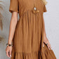 Full Size Ruched V-Neck Short Sleeve Dress