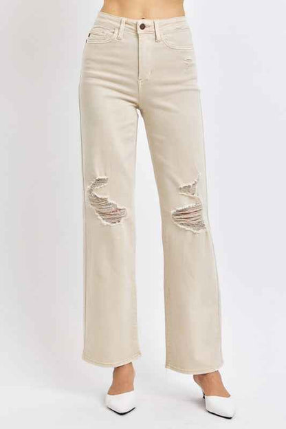 Judy Blue Full Size High Waist Distressed Wide Leg Jeans