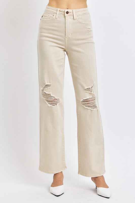 Judy Blue Full Size High Waist Distressed Wide Leg Jeans