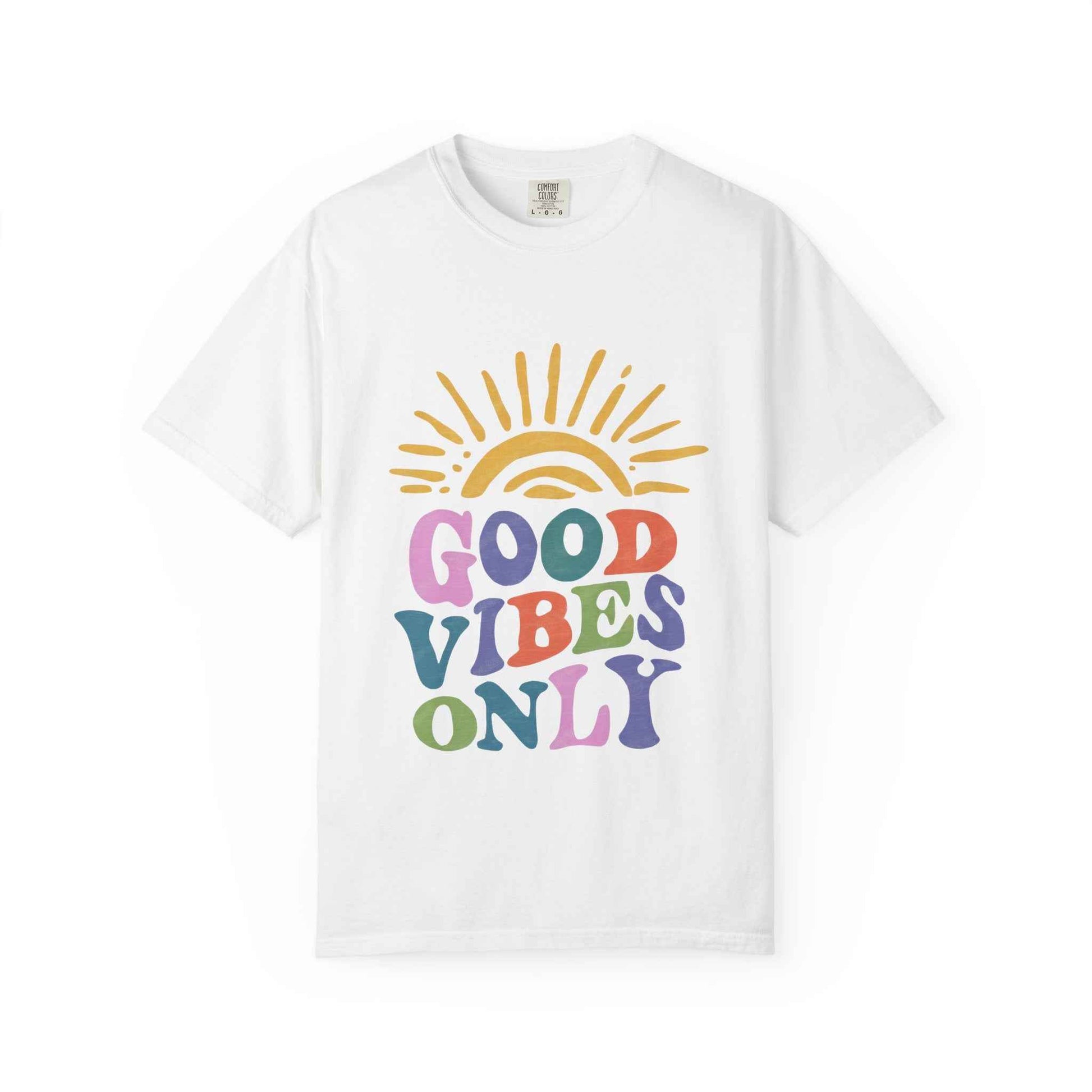 Good Vibes Only T-Shirt - Retro Rainbow Sun Graphic Tee