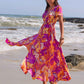 Printed V-Neck Short Sleeve Midi Dress