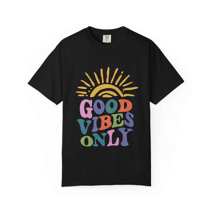 Good Vibes Only T-Shirt - Retro Rainbow Sun Graphic Tee