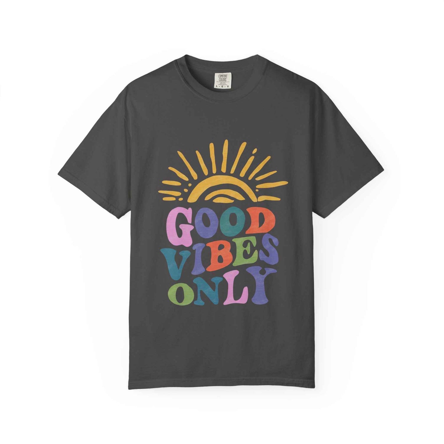 Good Vibes Only T-Shirt - Retro Rainbow Sun Graphic Tee