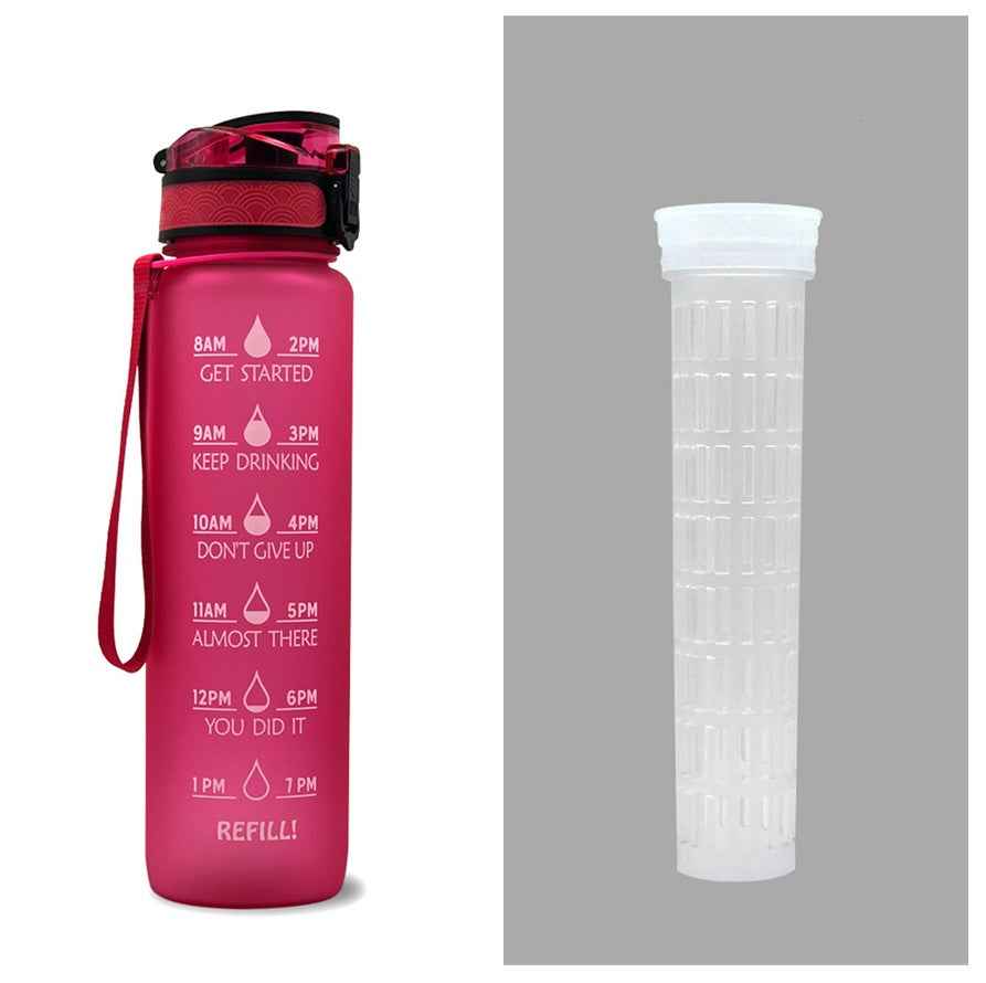 1L Motivational Tritan Water Bottle With Time Markers & Leakproof Design For Fitness & Sports