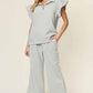 Double Take Texture Ruffle Short Sleeve Top and Drawstring Wide Leg Pants Set