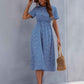 Honey Printed Round Neck Short Sleeve Midi Dress
