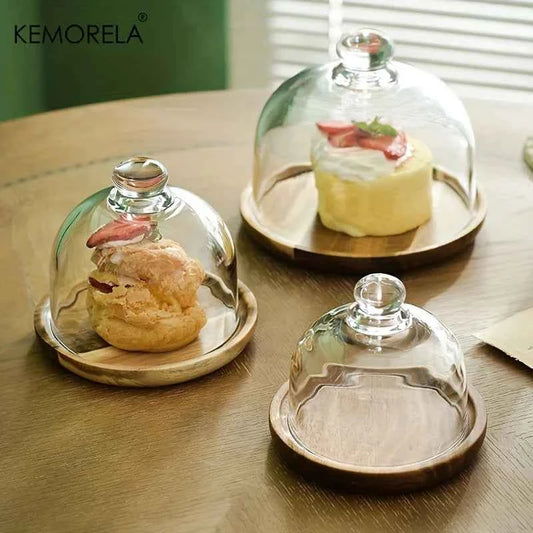 Bamboo Cake Stand Elegant Dustproof Dessert Serving Tray