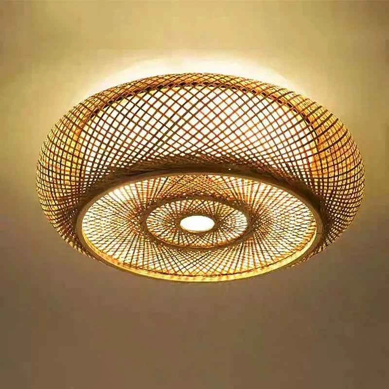Retro Bamboo Round Ceiling Light  HandWoven Charm