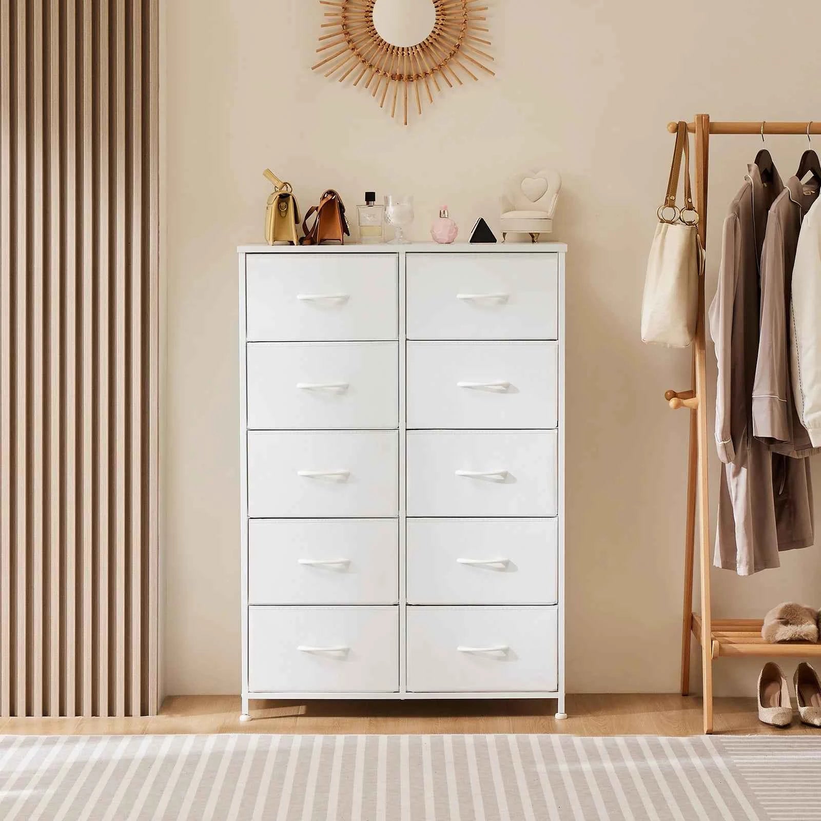 JHK Fabric Drawer Bedside Table  Storage Cabinet