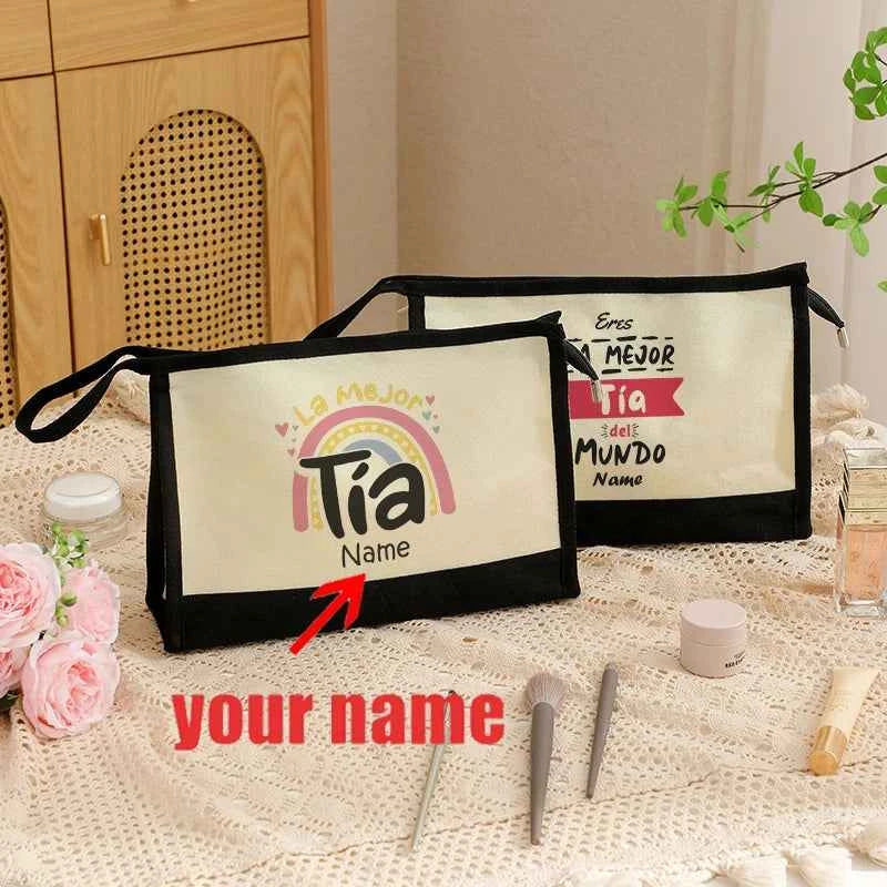 Yo Soy La Tia Loca De PABLITO Custom Name Clutch Color Block Fashion Storage Pouch with Zipper Travel Makeup Bag Organizer Gift