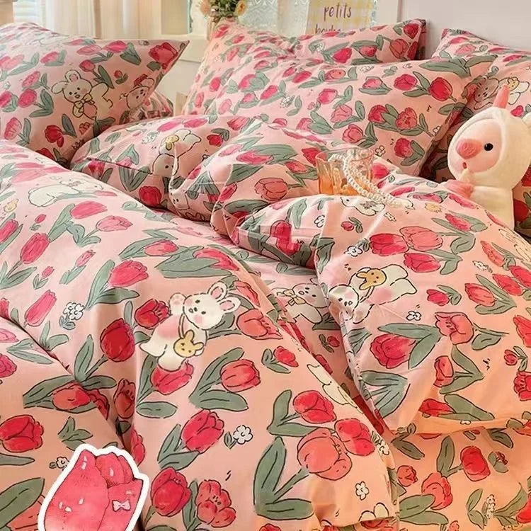 Sweet bedding with colorful bear illustrations, featuring Zimonto's INS Pink Bedding for an inviting and cheerful space.
