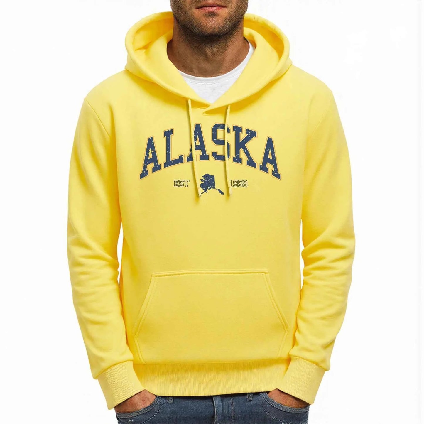 Alaska America Letter Print Oversized Fleece Hoody