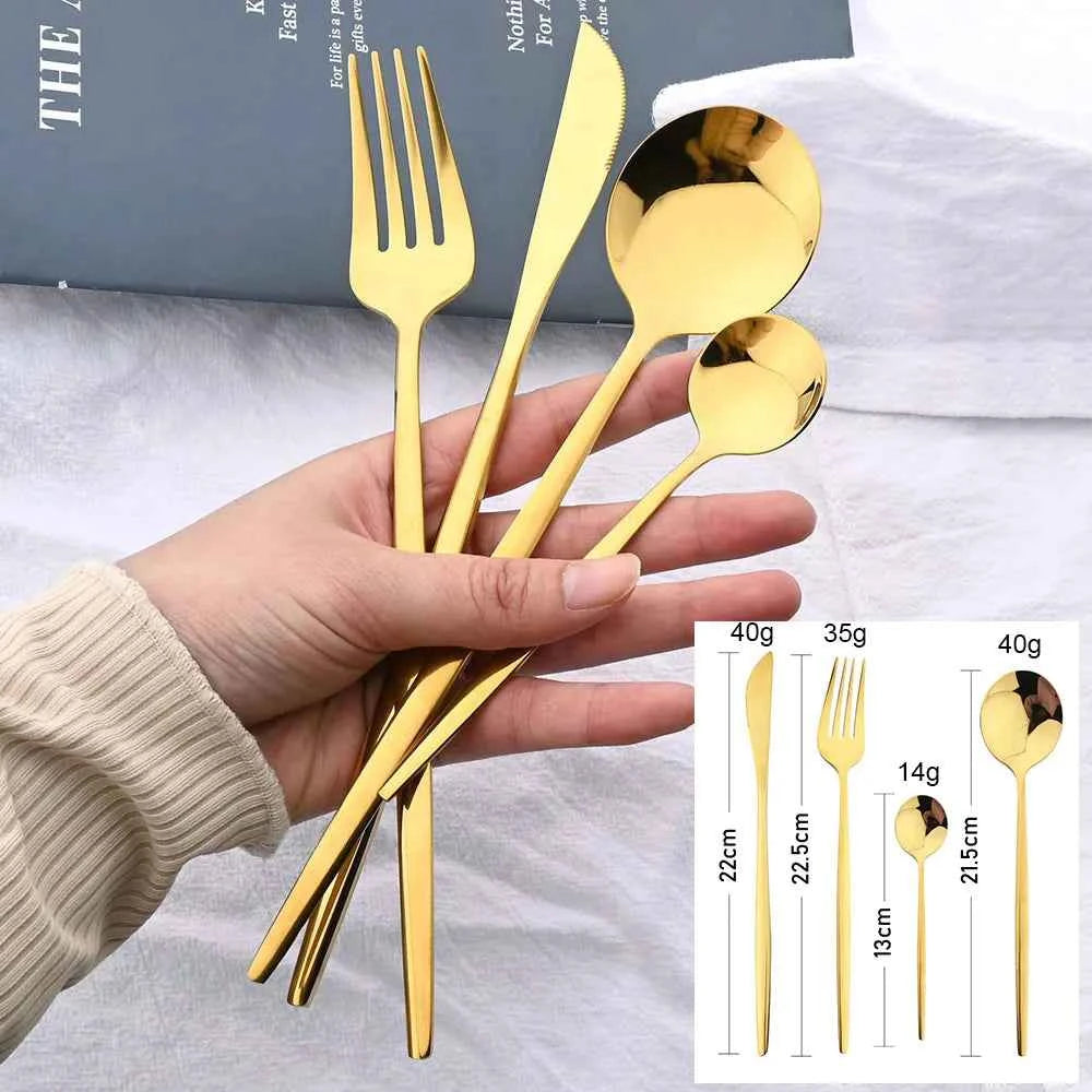 24pc Black Gold Stainless Steel Cutlery Set