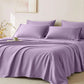 JELLYMONI Soft Cool Cotton Sateen Sheets in light purple, arranged on a bed, highlighting the chic aesthetic and cozy feel.