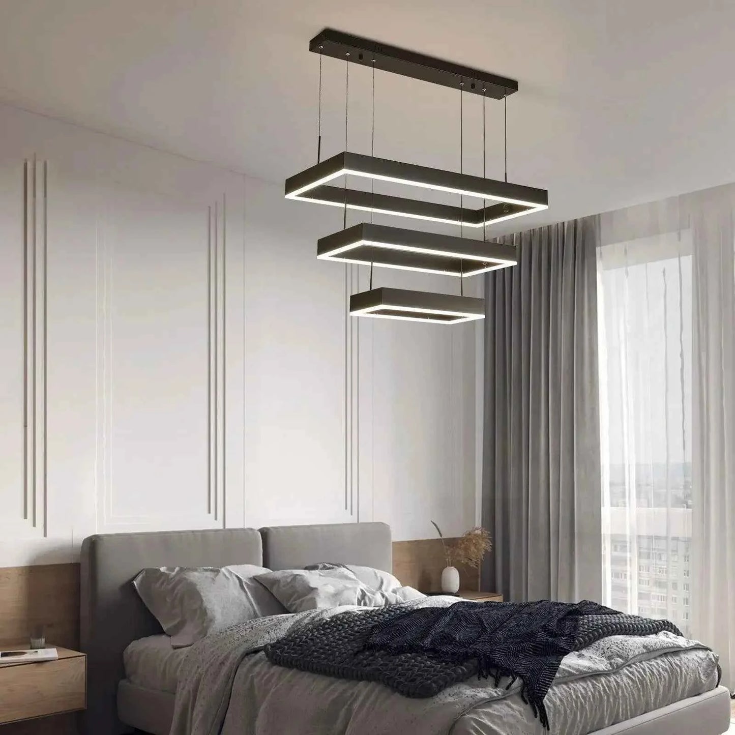 Modern Black Square Chandelier Dining Kitchen Island Lighting