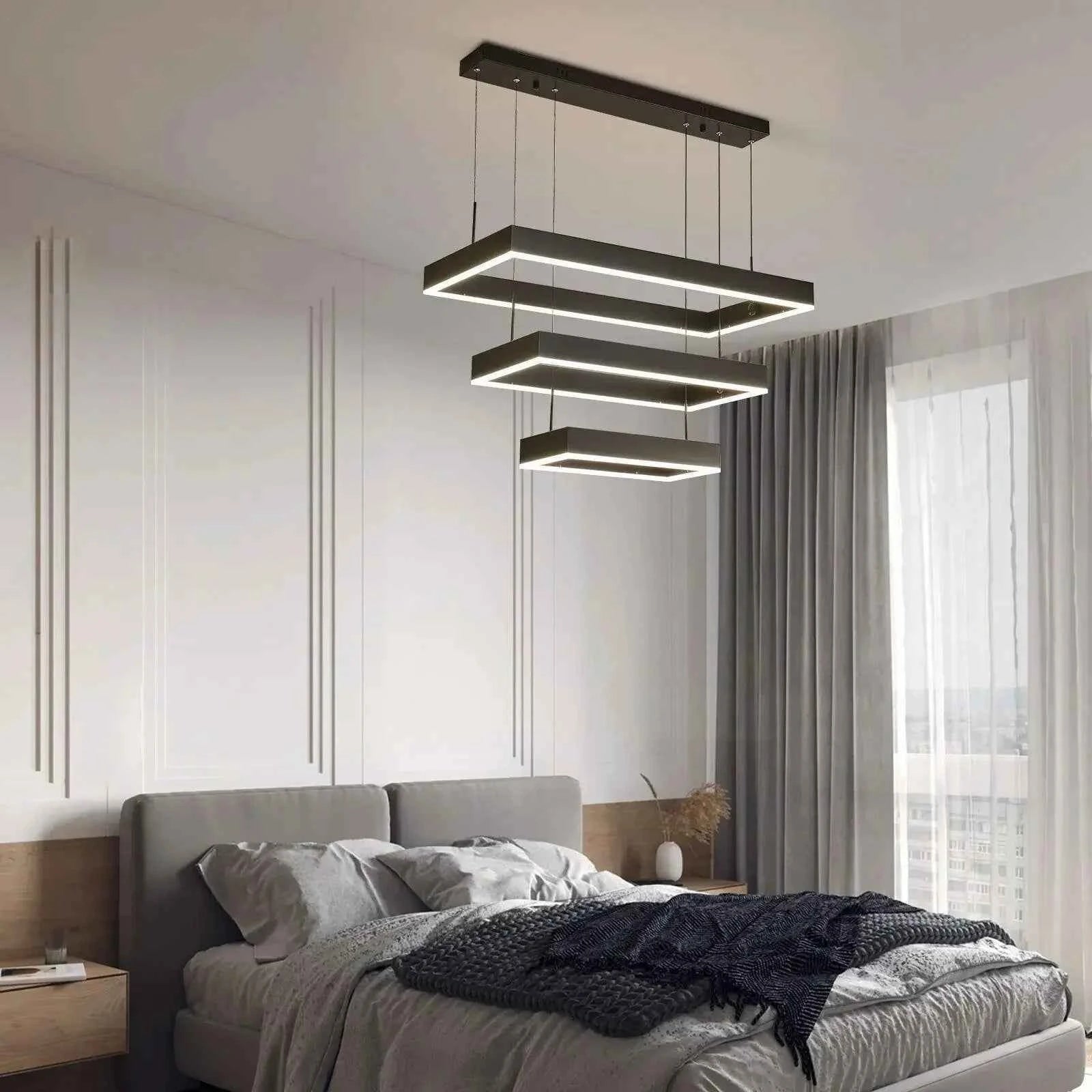 Modern Black Square Chandelier Dining Kitchen Island Lighting