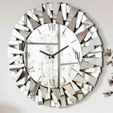Mirrored Sunburst Clock Modern Roman Numeral Wall Decor