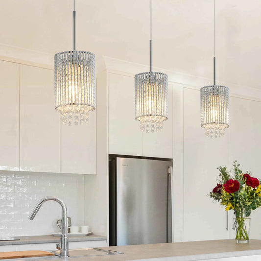 Elegant Crystal Pendant Lights Chrome Clear Beads Adjustable
